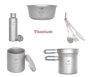 Titanium Bottle Camping Bowl Outdoor Cutlery Picnic Pot & Pan Water Cup  Ti3210