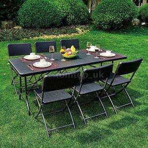 6' Folding Camping Picnic Table Outdoor Garden Party + 6x Portable Chair UK J0D6