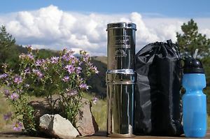 3 BERKEY GO KITS 1 Qt WATER FILTER. 3 BLACK FILTER & 3 SPORT BOTTLES & 3 BAGS