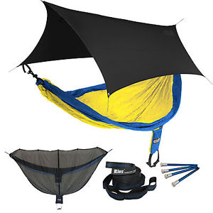 ENO SingleNest OneLink Sleep System - Sapphire/Yellow Hammock With Black Profly