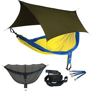 ENO SingleNest OneLink Sleep System - Sapphire/Yellow Hammock With Olive Profly