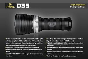 XTAR D35 CREE XM-L2 U2 18650/18700 2800Lumen 560M throw diving LED flashlight