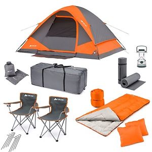 Camping Combo Set 22 Piece 4 People Tent Sleeping Bag Pads Pillows Chairs Bundle
