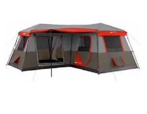 Family Camping Tent 12 Person 3 Room Cabin Awning Wheeled Carry Bag Rainfly