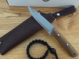 LANDI KNIVES -BUSHCRAFT KNIFE-WALNUT WOOD-01 TOOL STEEL-LT SCANDI-LEATHER SHEATH