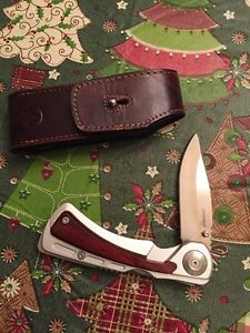 Retired Leatherman Klamath Folding Hunting Knife with Leather Sheath