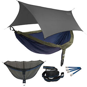 ENO DoubleNest OneLink Sleep System - Navy/Olive Hammock With Grey Profly