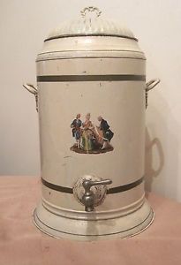 very large antique C.B. Porter hand painted metal water cooler dispenser canteen