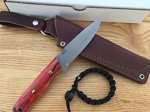 LANDI KNIVES -BUSHCRAFT KNIFE-RED BIRCH WOOD-01STEEL -LT SCANDI-LEATHER SHEATH