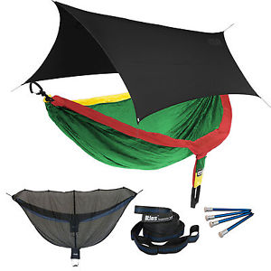 ENO DoubleNest OneLink Sleep System - Rasta Hammock With Black Profly