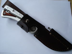 Retired Leatherman Klamath Folding Hunting Knife With Leather Sheath