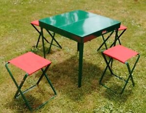 vintage 1950,s coleman folding picnic model 640 table 4 chairs for camping