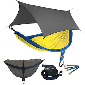 ENO SingleNest OneLink Sleep System - Sapphire/Yellow Hammock With Grey Profly