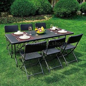 6FT Folding Camping Picnic Table Outdoor Garden Party + 6PCS Portable Chair E9P6