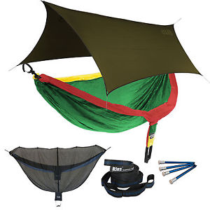 ENO DoubleNest OneLink Sleep System - Rasta Hammock With Olive Profly