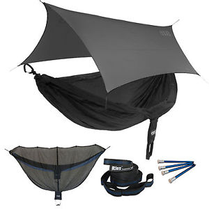 ENO DoubleNest OneLink Sleep System - Black/Black Hammock With Grey Profly