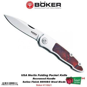 Boker USA Merlin Folding Pocket Knife, Rosewood Handle, N690BO Steel #110621