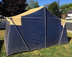 Vintage White Stag 12' X 9' Oakwood Canvas Blue and Tan Family Tent
