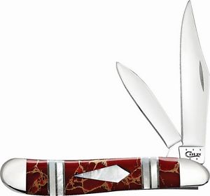 Case 11096 Peanut Folding Knife Clip/Pen Exotic Red Gold Jasper/MOP 2.875"Clsd