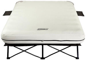 Queen Airbed and Cot (Elevated) with Side Table, 4D Battery Pump Indoor/Outdoor