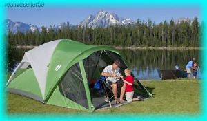 Dome Camping Tent Green Sleeps 8 Screen Porch Windows Rain Flap Family Outdoor