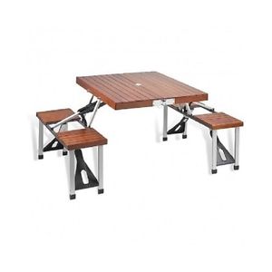 Portable Wooden Picnic Table & Seats Folding  Seats 4 Wood with Aluminum Frame