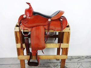 16" CUSTOM WESTERN COWBOY REINING REINER RANCH TRAIL LEATHER HORSE SADDLE TACK