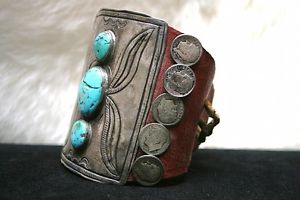 Rare Old Blue Gem Turquoise Hammered Ingot Bow Guard