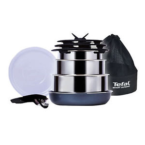 Tefal Smart Outdoor Magic Hands Camping 9P Set Stainless Pot Fry Pan Glass Lids