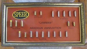 SPEER LAWMAN HANDGUN AMMUNITION WALL HANGING BULLET BOARD 1960s Jim Folk Man Cav