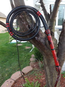 BULL WHIP 8 FOOT BLACK WIDOW BLACK/RED KANGAROO LEATHER BULLWHIP CUSTOM WHIPS