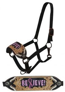 Showman FULL SIZE Bronc Halter with Painted  "Believe!"  BREAST CANCER AWARENESS