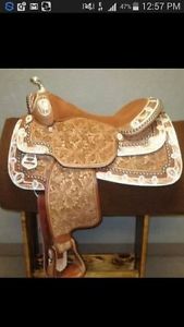 NEW LATEST WESTERN ENGLISH LEATHER SHOW SADDLE 16'' WITH GIRTH AND ACESSORIES