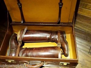 1920s English RIDING BOOTS +FORMS +LEATHER SUITCASE equestrian GENTLEMAN HUNTING