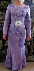 Rodeo Queen Purple Leather Dress-One of a kind-lots of Swarovski's-Hand Painted-