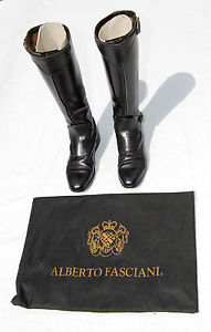 ALBERTO FASCIANI, Black Leather Polo Style Tall Boots: 37 (approx 6.5-7)