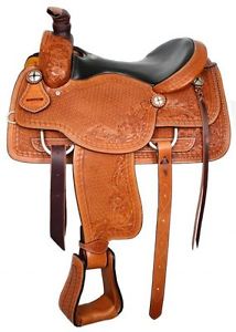 Circle S Smooth Leather Seat ROPING Saddle Barbwire Tooled *WARRANTY for Roping*