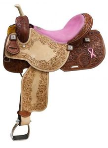Showman PINK HOPE RIBBON Argentina Cow Leather & PINK Suede Seat Barrel Saddle