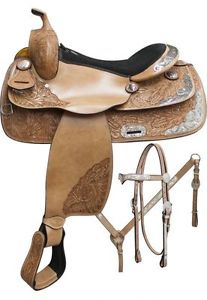 NEW LATEST WESTERN ECO LEATHER SHOW SADDLE 16'' WITH GIRTH AND ACESSORIES