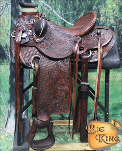 WD005AAM HILASON BIG KING WESTERN LEATHER WADE RANCH ROPING SADDLE 15" 16" 17"