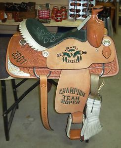 16" USED DOUBLE J TROPHY ROPING SADDLE #2 759