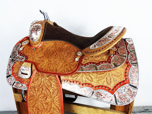 MONTANA CUSTOM 16" GOLD SHOW SILVER WESTERN LEATHER PARADE HORSE SADDLE TACK