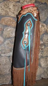 New Black Brown Turquoise Buckstitch Chinks Chaps Acorn Oak Leaf Painted Feather