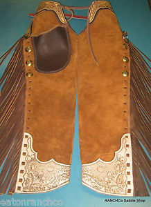 Chaps Hand Made Working Custom Shotgun Ranch Cutting Oak Leaf Wing Tip