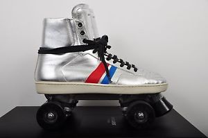 SAINT LAURENT PARIS Rare Silver Leather Stripe Sneakers Skates 43 US10