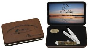 Case Cutlery 7299 Ducks Unlimited Trapper Embellished Smooth Antique Bone Handle