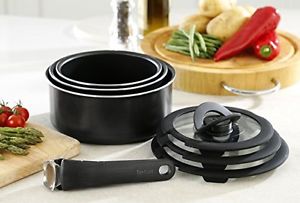 Tefal Ingenio Essential 7 Piece Sauce Pan Set with Lids, Black