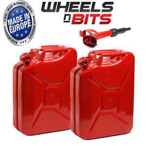 2 x 20L Litre RED JERRY MILITARY CAN FUEL PETROL DIESEL RED GREEN WITH SPOUT