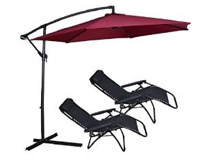 Cherry Queen Red 10ft Canopy Patio Umbrella + 2pcs Zero Gravity Patio Chairs Outdoor Garden