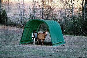 AG Shelter Series Run-In Shed 13 x 24 x 10 ft. / 4 x 7,3 x 3 m Round Style Run-In Shelter, Green Cover